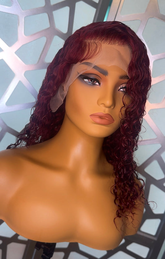 Burgundy (99J) 13x4 Curly Lace Front Wig 20 Inches 180% Density + Wig Install